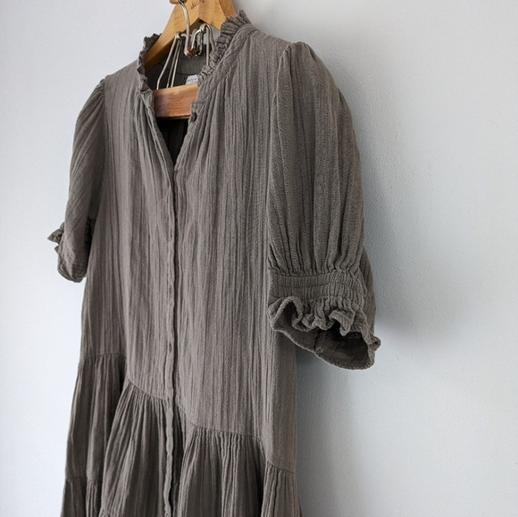Apiece Apart Mini Dress Women's XS Brown Las Alturas Morel Ruffle Button Up - Picture 2 of 9